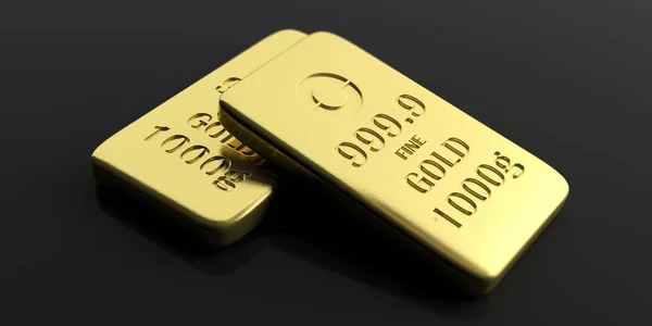 Gold bullion bars on black background. 3d illustration — Stock Photo, Image