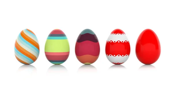 Πασχαλινά αυγά σε λευκό φόντο. 3D απεικόνιση — Φωτογραφία Αρχείου