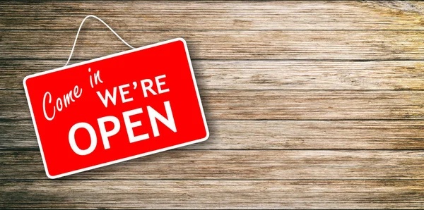 We are open sign on wooden background — Stock Photo, Image