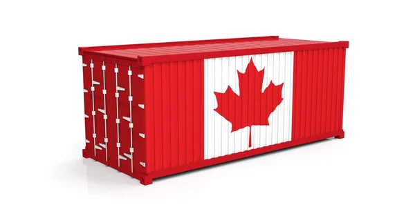 De vlag van Canada op container. 3D illustratie — Stockfoto