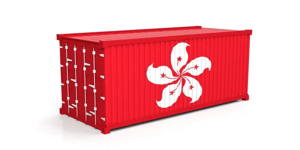 De vlag van Hongkong op container. 3D illustratie — Stockfoto