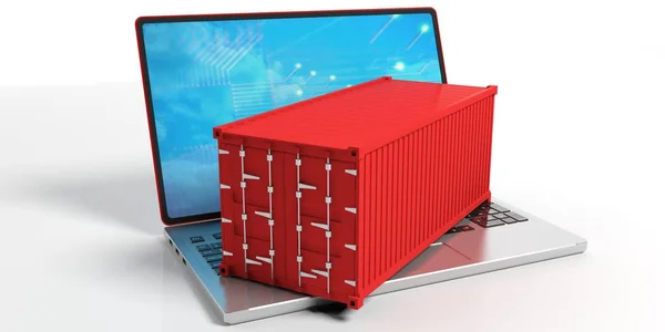 Container auf einem Laptop. 3D-Illustration — Stockfoto