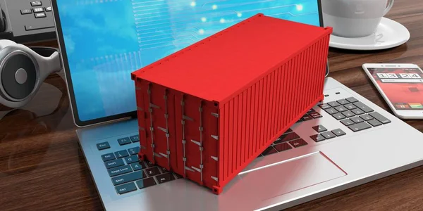 Container auf einem Laptop. 3D-Illustration — Stockfoto