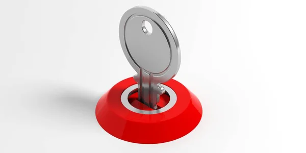 Nyckel och lås på vit bakgrund. 3D illustration — Stockfoto