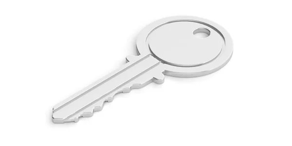 Μεταλλικό κλειδί σε λευκό φόντο. 3D απεικόνιση — Φωτογραφία Αρχείου