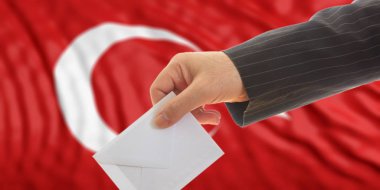 Seçmen Türkiye bayrağı arka plan üzerinde. 3D çizim