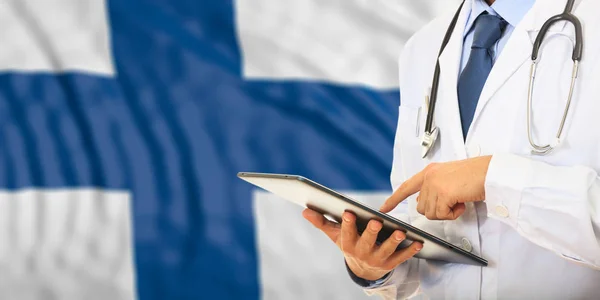 Doctor on Finland flag background. 3d illustration — Stock Photo, Image