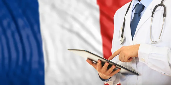 Dokter op Frankrijk vlag achtergrond. 3D illustratie — Stockfoto