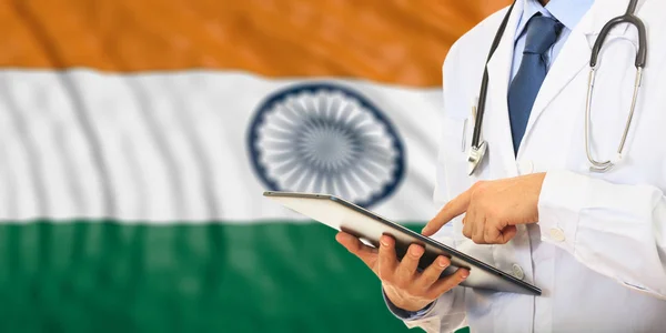 Orvos India zászló háttér. 3D-s illusztráció — Stock Fotó