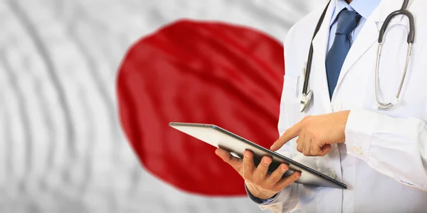 Läkare på Japan flagga bakgrund. 3D illustration — Stockfoto