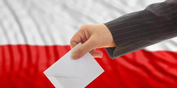 Ψηφοφόρος σε φόντο σημαία Πολωνίας. 3D απεικόνιση — Φωτογραφία Αρχείου