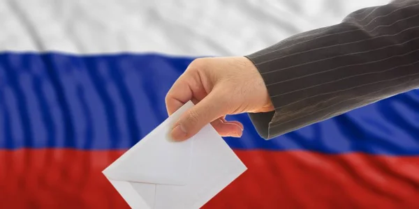 Votante sobre fondo de bandera de Rusia. ilustración 3d — Foto de Stock