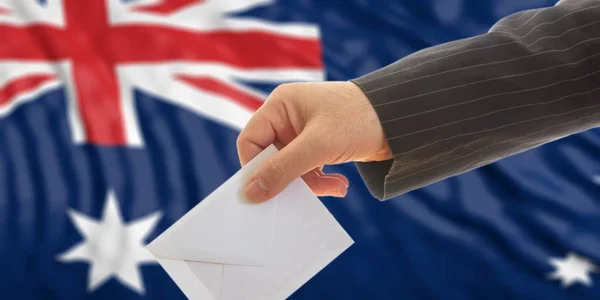 Votante sobre fondo de bandera de Australia. ilustración 3d —  Fotos de Stock