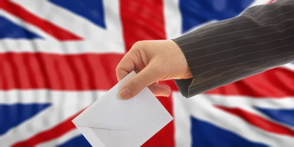Électeur sur la renonciation au fond du drapeau britannique. Illustration 3d — Photo