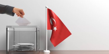 Oy sandığı ve küçük bir Türkiye bayrak. 3D çizim