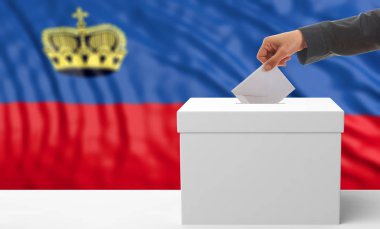 Seçmen Lihtenştayn bayrağı arka plan üzerinde. 3D çizim