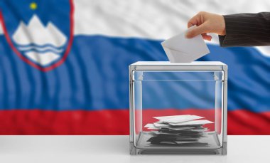 Seçmen Slovenya bayrağı arka plan üzerinde. 3D çizim
