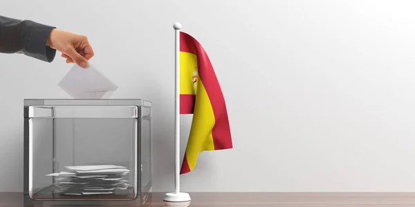 Виборчу скриньку та маленький прапор Іспанії. 3D ілюстрація — стокове фото