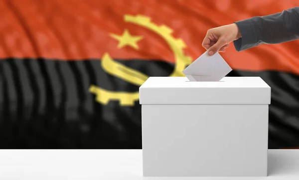 Eleitor sobre fundo de bandeira de Angola. ilustração 3d — Fotografia de Stock