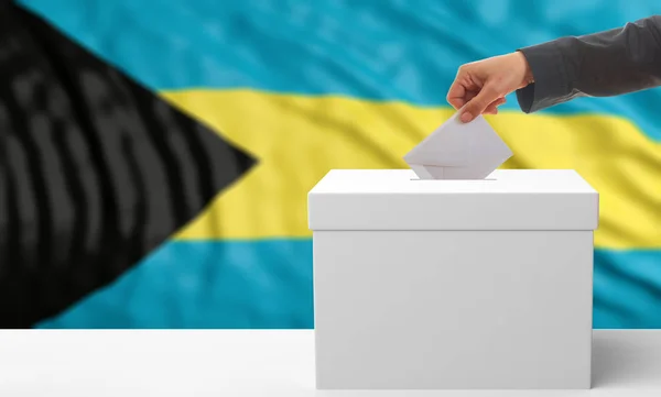 Wyborcy na tle flaga Bahamów. ilustracja 3D — Zdjęcie stockowe