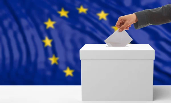 Виборців на на тлі прапором ЄС. 3D ілюстрація — стокове фото