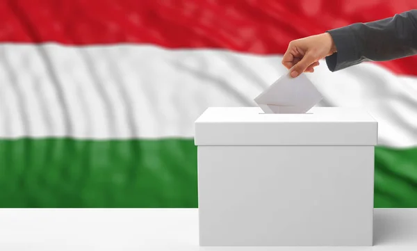 Виборців на фоні Прапор Угорщини. 3D ілюстрація — стокове фото