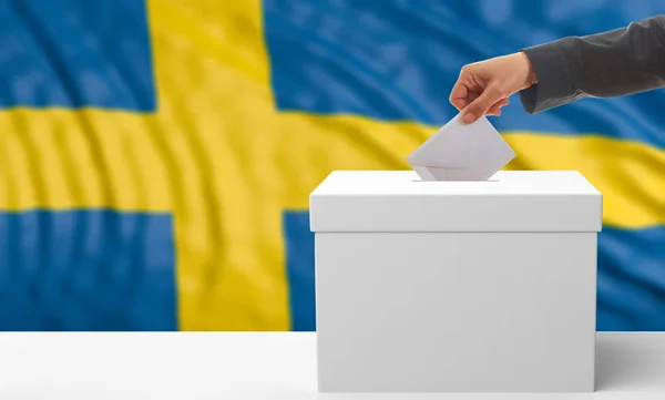 Ψηφοφόρος σε φόντο σημαία Σουηδίας. 3D απεικόνιση — Φωτογραφία Αρχείου