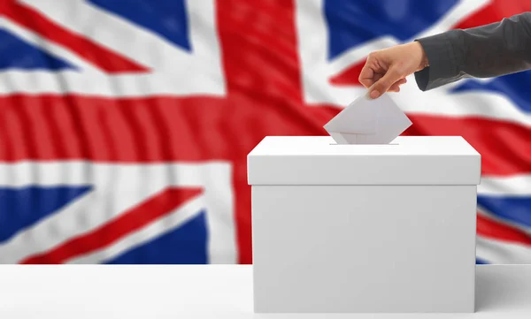 Ψηφοφόρος σε φόντο σημαία Ηνωμένου Βασιλείου. 3D απεικόνιση — Φωτογραφία Αρχείου