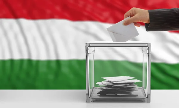 Виборців на фоні Прапор Угорщини. 3D ілюстрація — стокове фото