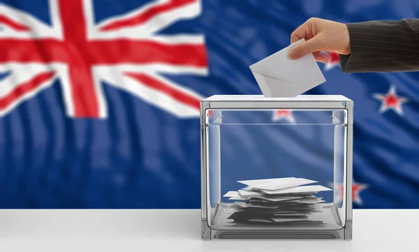 Ψηφοφόρος σε ένα φόντο σημαία της Νέας Ζηλανδίας. 3D απεικόνιση — Φωτογραφία Αρχείου