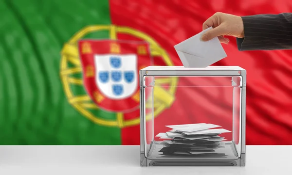 Eleitor sobre fundo de bandeira de Portugal. ilustração 3d — Fotografia de Stock
