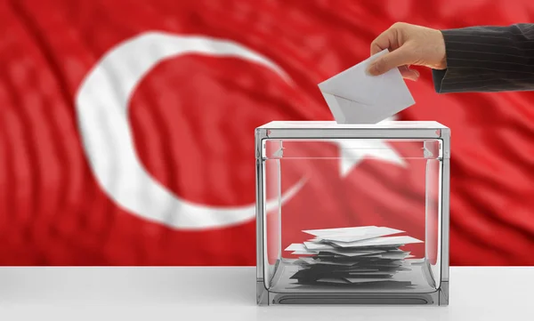 Eleitor sobre um fundo de bandeira da Turquia. ilustração 3d — Fotografia de Stock