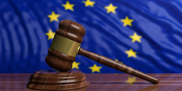 Auction gavel on EU flag background. 3d illustration