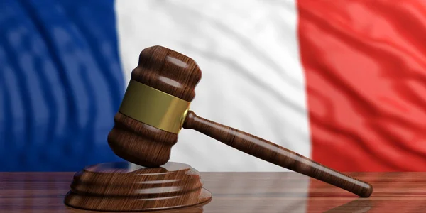 Аукціон молотка на фоні прапора Франції. 3D ілюстрація — стокове фото