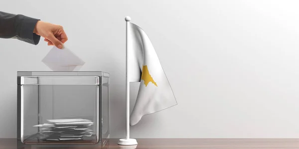 Stembus en een kleine vlag van Cyprus. 3D illustratie — Stockfoto