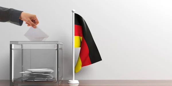 投票箱和小的德国国旗。3d 图 — 图库照片