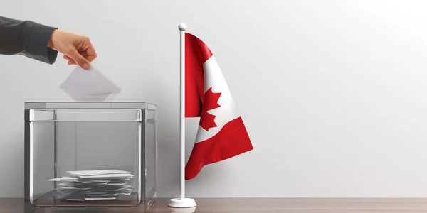 Ящик для голосования и маленький флаг Канады. 3d иллюстрация — стоковое фото