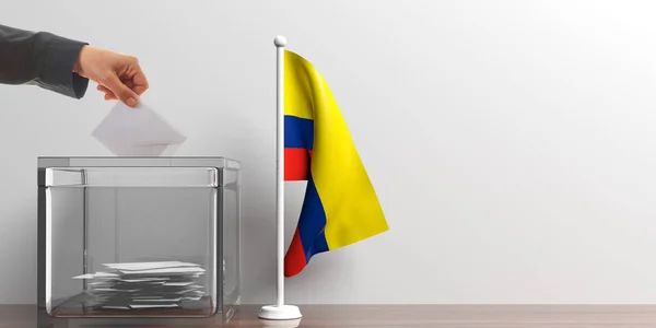 Виборчу скриньку та маленький прапор Колумбії. 3D ілюстрація — стокове фото