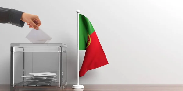 投票箱和小的葡萄牙国旗。3d 图 — 图库照片