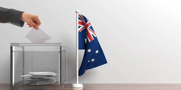 Volební urna a malá vlajka Austrálie. 3D obrázek — Stock fotografie