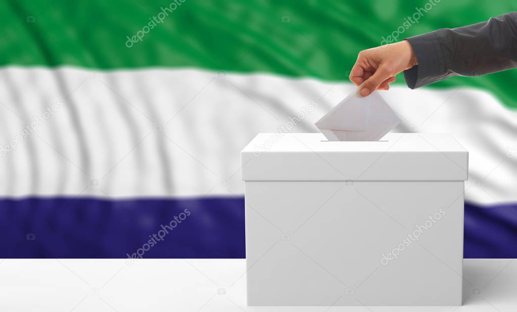 Voter on a Sierra Leone flag background. 3d illustration