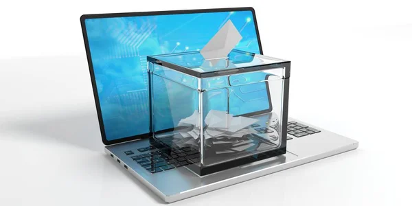 Wahlurne auf einem Laptop. 3D-Illustration — Stockfoto