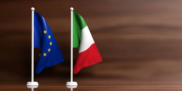 Італія і ЄС прапори на фоні дерев'яні. 3D ілюстрація — стокове фото