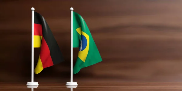 Bandeiras Brasil e Alemanha em fundo de madeira. ilustração 3d — Fotografia de Stock