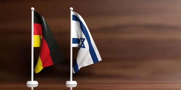 以色列和德国木制背景上的旗帜。3d 图 — 图库照片