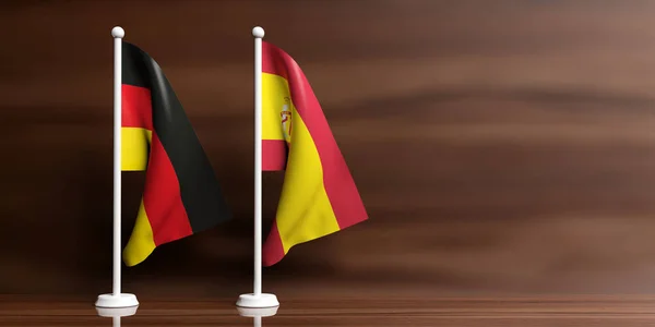 Spanien und Deutschland-Fahnen auf Holzgrund. 3D-Illustration — Stockfoto