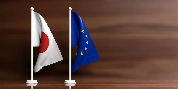 Японія та ЄС прапори на фоні дерев'яні. 3D ілюстрація — стокове фото
