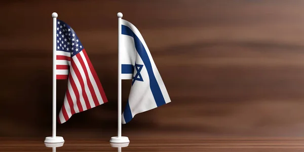 Israel und usa Flaggen auf Holzgrund. 3D-Illustration — Stockfoto