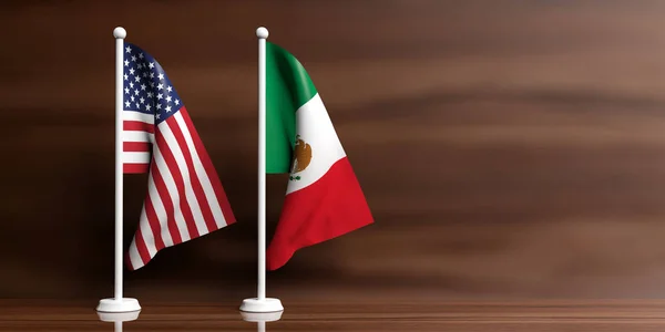 Mexico and USA flags on wooden background. 3d illustration — Stock Photo, Image