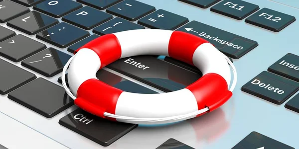 Life buoy on a laptop. 3d illustration — Stock Photo, Image